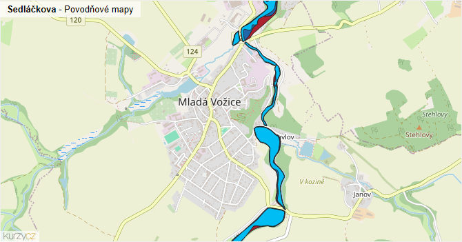 Sedláčkova - záplavové mapy stoleté vody