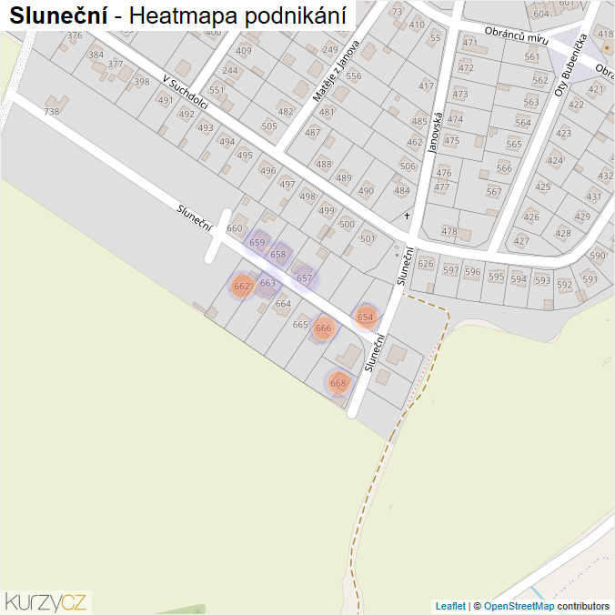 Mapa Sluneční - Firmy v ulici.