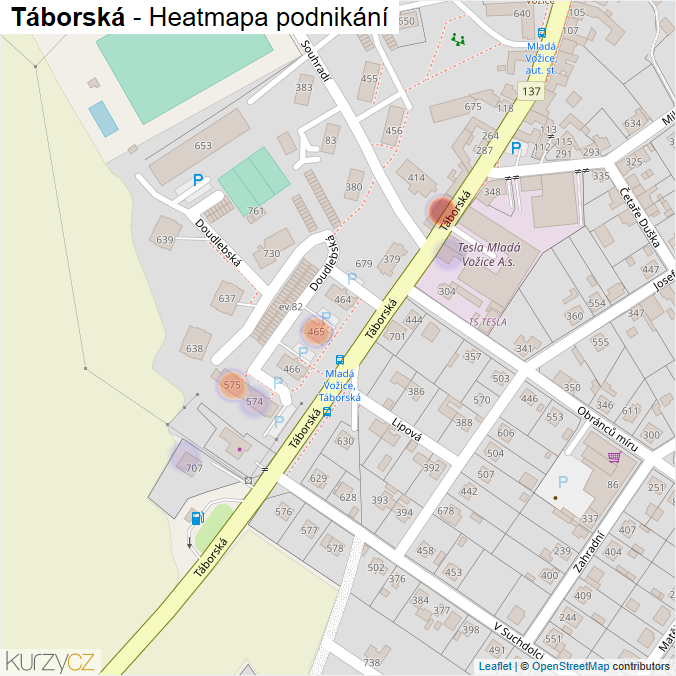 Mapa Táborská - Firmy v ulici.