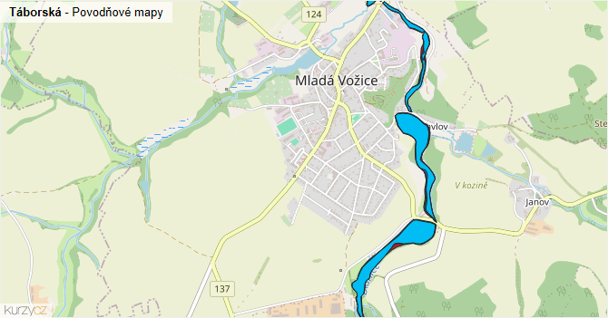 Táborská - záplavové mapy stoleté vody