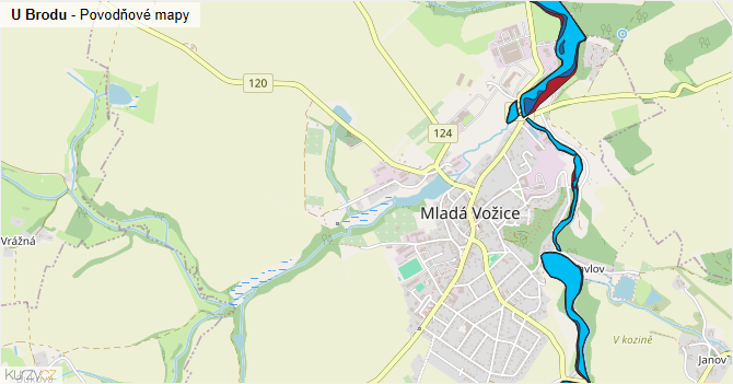 U Brodu - záplavové mapy stoleté vody