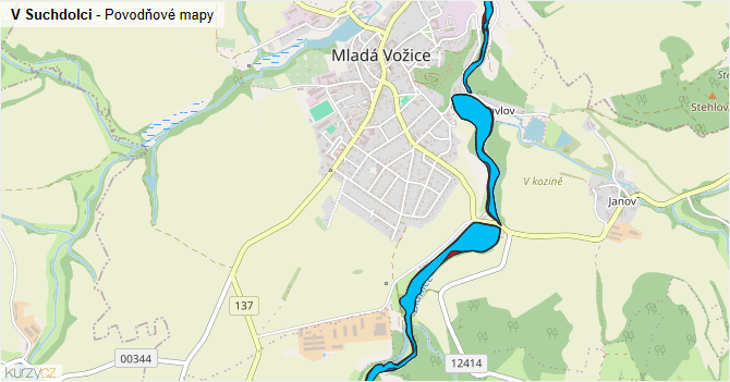 V Suchdolci - záplavové mapy stoleté vody