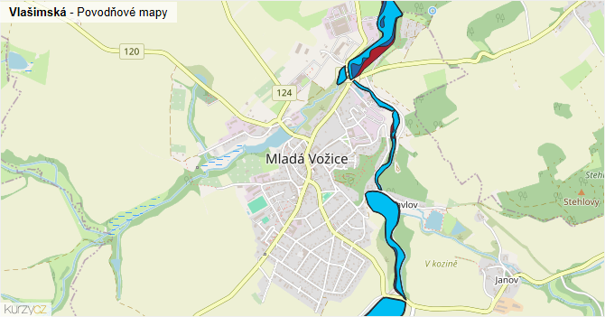Vlašimská - záplavové mapy stoleté vody