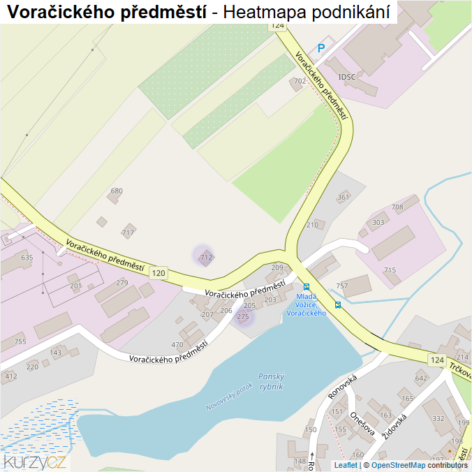 Mapa Voračického předměstí - Firmy v ulici.