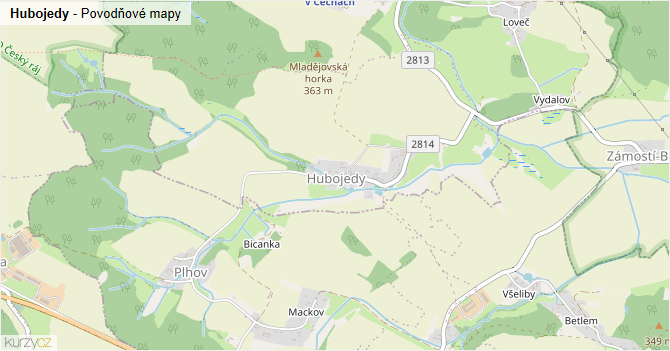 Hubojedy - záplavové mapy stoleté vody