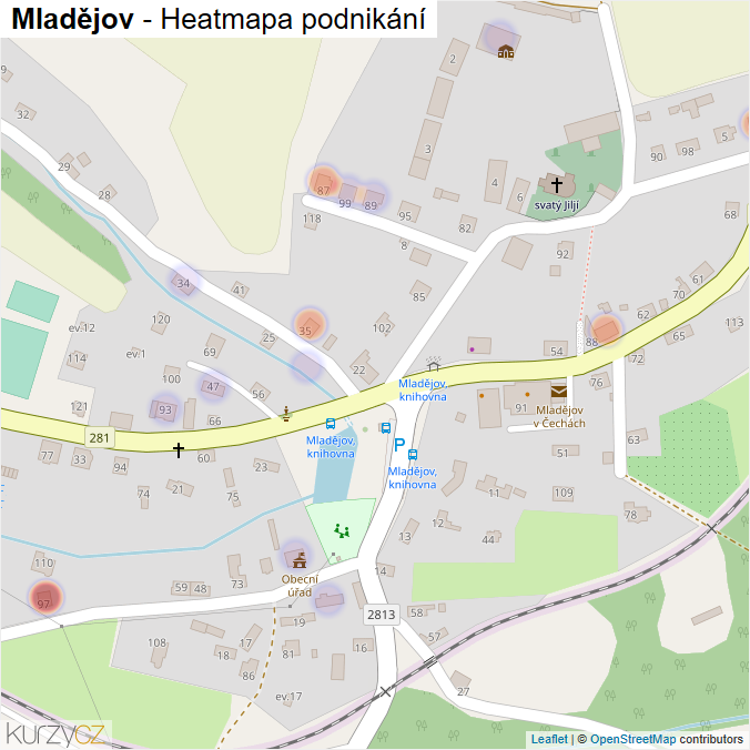 Mapa Mladějov - Firmy v části obce.