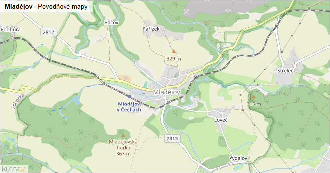 Mladějov - záplavové mapy stoleté vody