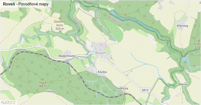 Roveň - záplavové mapy stoleté vody