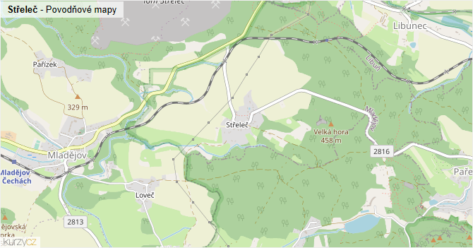 Střeleč - záplavové mapy stoleté vody