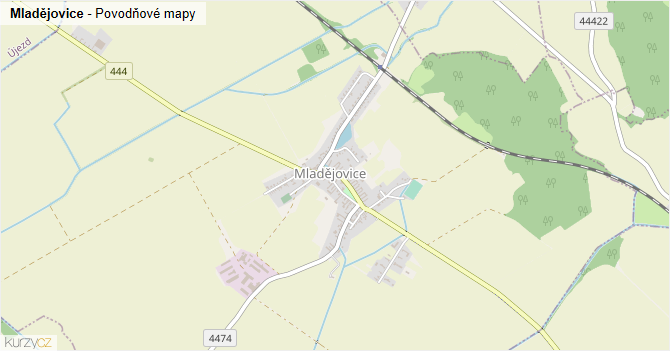 Mladějovice - záplavové mapy stoleté vody