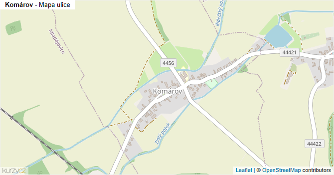 Komárov - mapa ulice