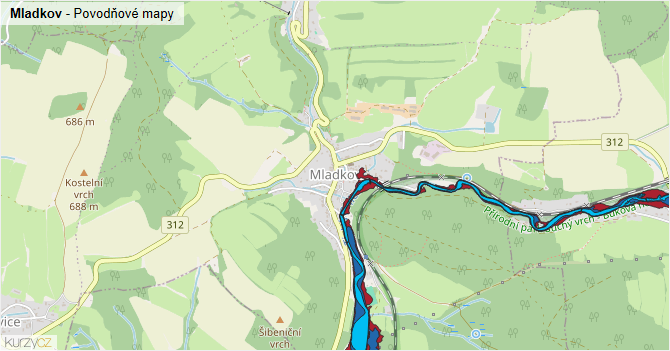 Mladkov - záplavové mapy stoleté vody