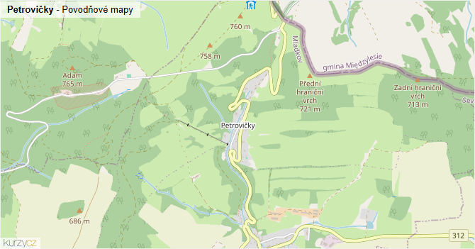 Petrovičky - záplavové mapy stoleté vody