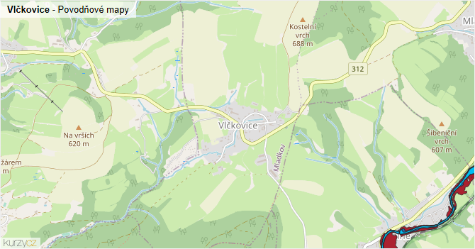 Vlčkovice - záplavové mapy stoleté vody