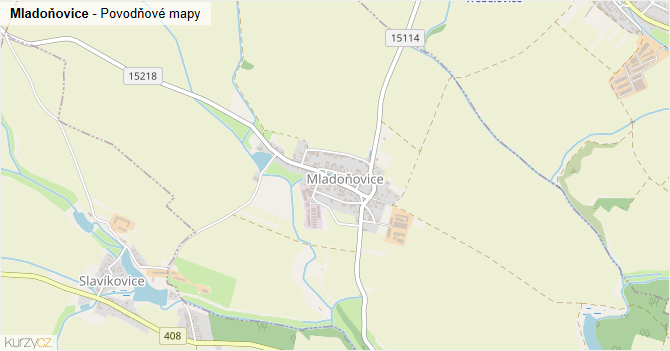 Mladoňovice - záplavové mapy stoleté vody