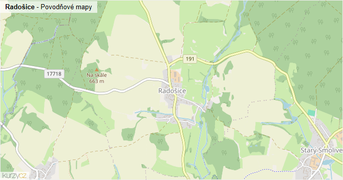 Radošice - záplavové mapy stoleté vody