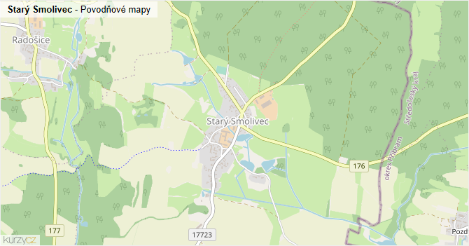 Starý Smolivec - záplavové mapy stoleté vody