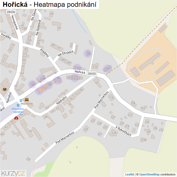 Mapa Hořická - Firmy v ulici.