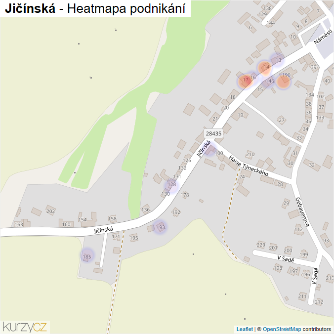 Mapa Jičínská - Firmy v ulici.