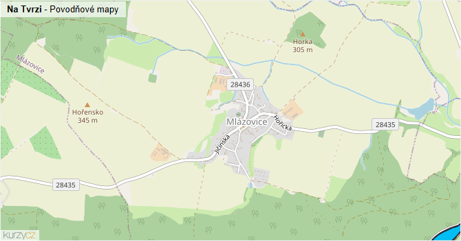 Na Tvrzi - záplavové mapy stoleté vody