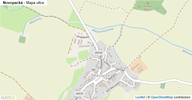 Novopacká - mapa ulice