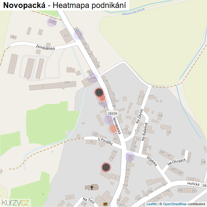 Mapa Novopacká - Firmy v ulici.
