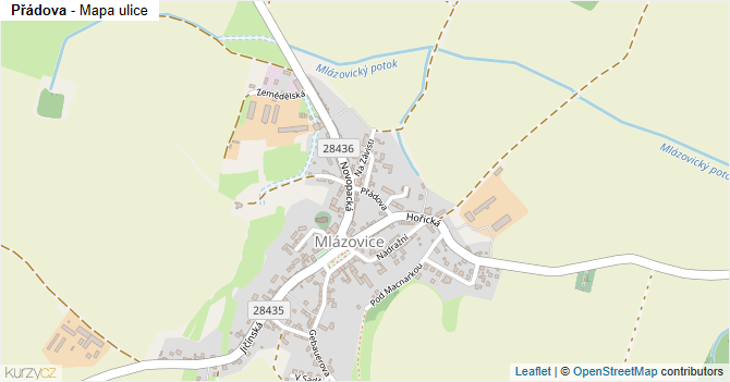 Přádova - mapa ulice