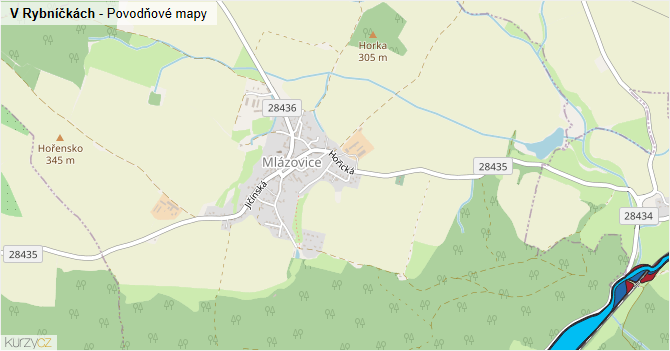 V Rybníčkách - záplavové mapy stoleté vody