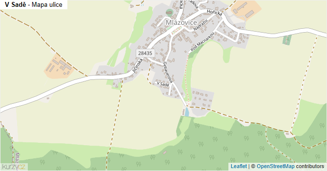 V Sadě - mapa ulice