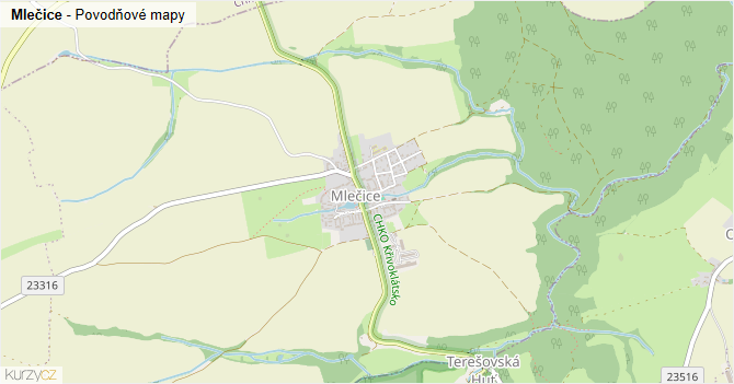 Mlečice - záplavové mapy stoleté vody