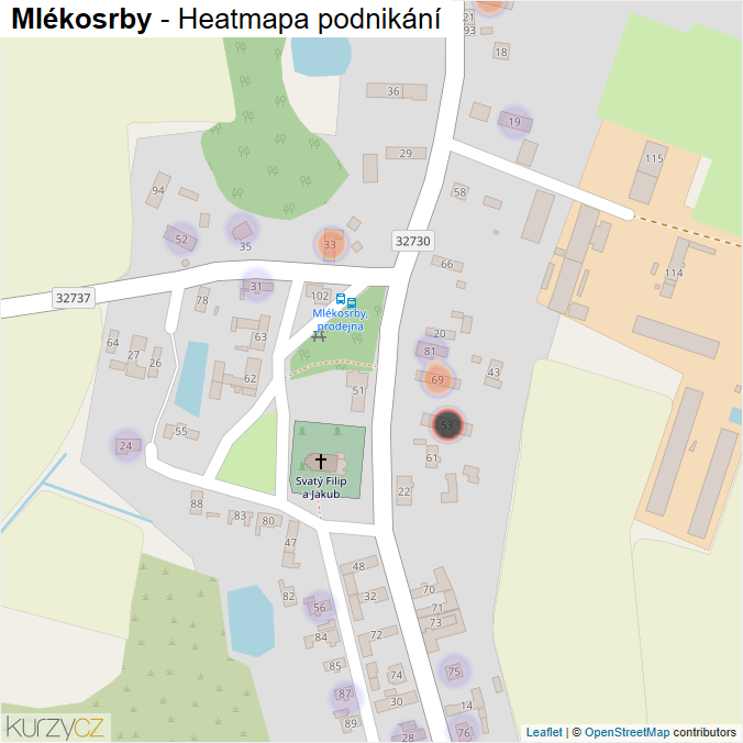 Mapa Mlékosrby - Firmy v části obce.