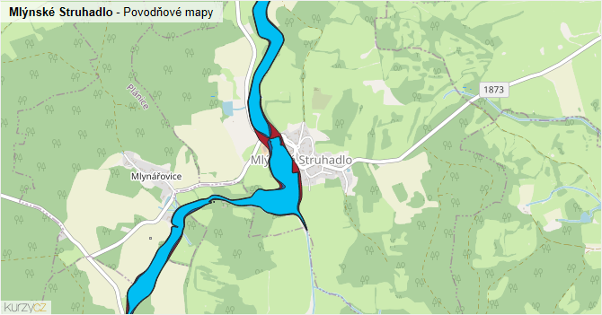 Mlýnské Struhadlo - záplavové mapy stoleté vody