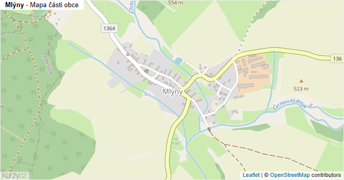 Mlýny - mapa části obce
