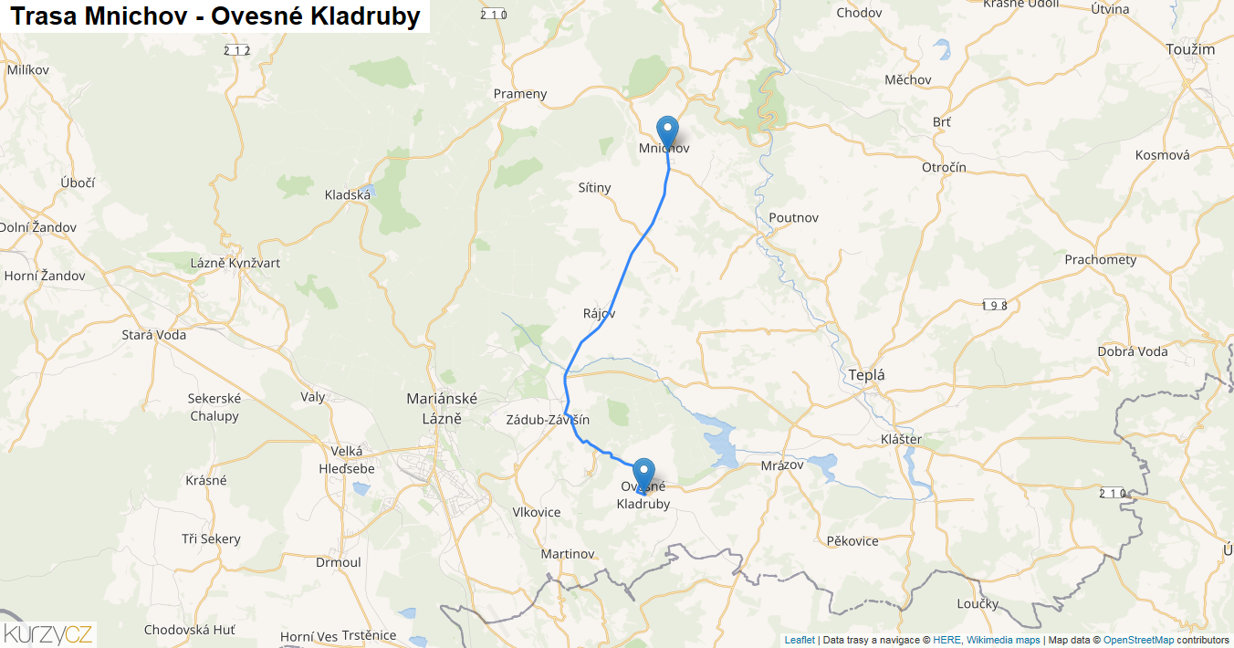 Mnichov-Ovesné Kladruby, mapa trasy