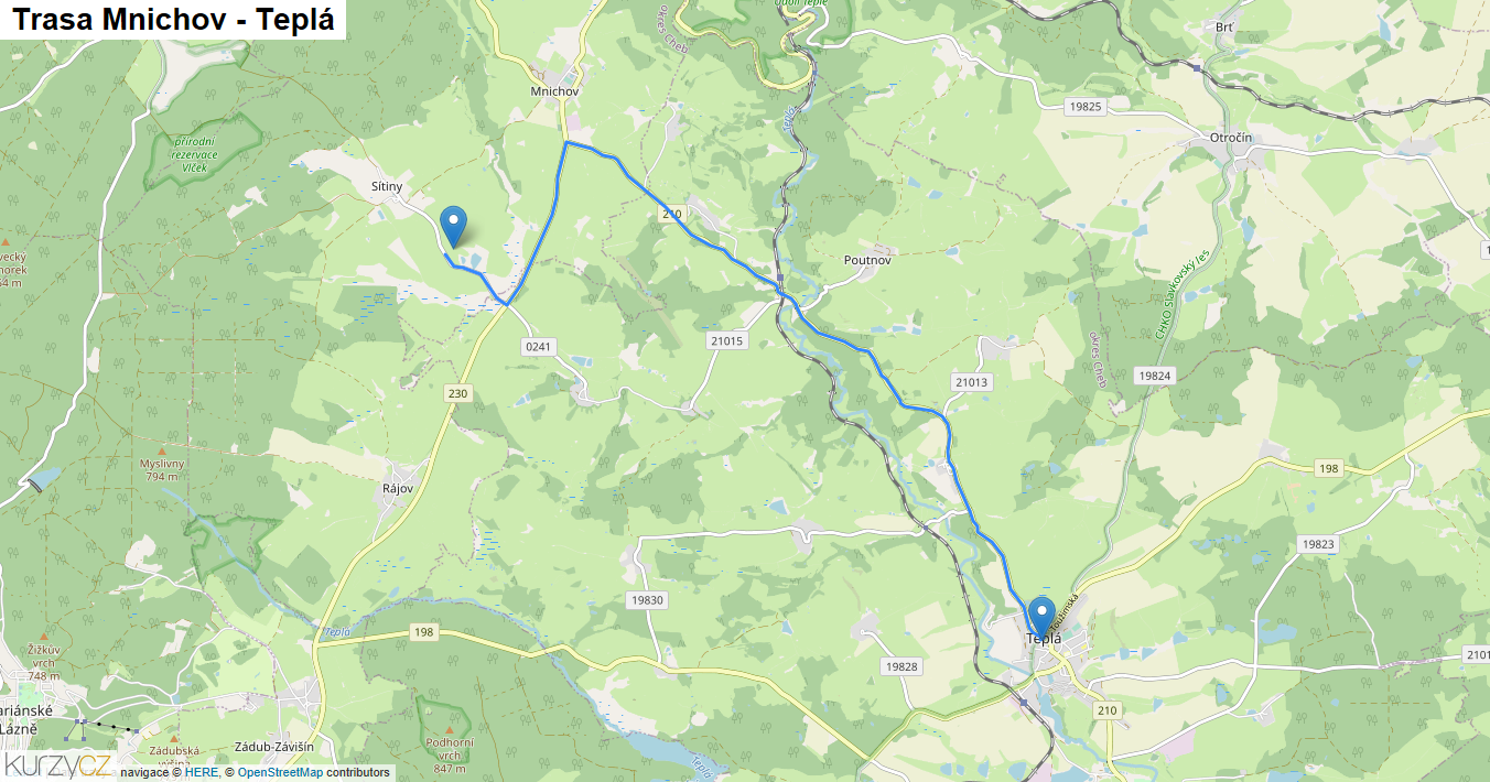 Mnichov-Teplá, mapa trasy