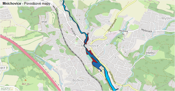Mnichovice - záplavové mapy stoleté vody