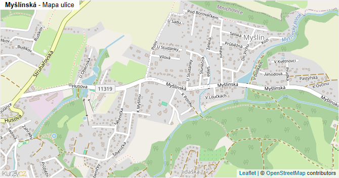 Myšlínská - mapa ulice