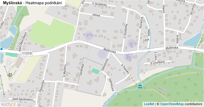 Myšlínská - mapa podnikání