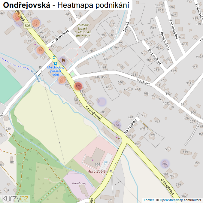 Mapa Ondřejovská - Firmy v ulici.