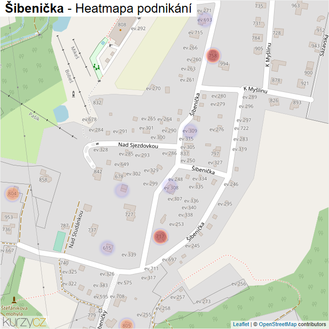 Mapa Šibenička - Firmy v ulici.