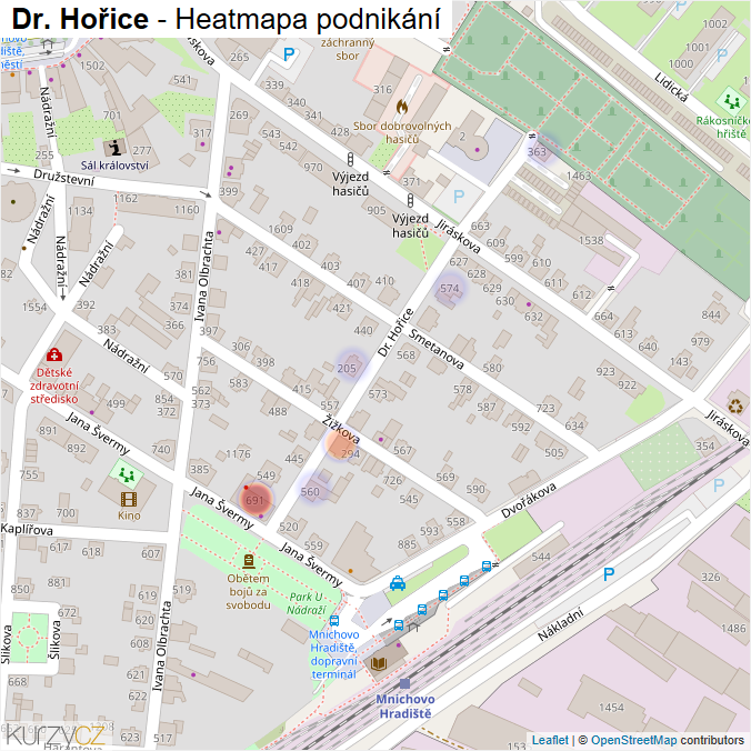 Mapa Dr. Hořice - Firmy v ulici.