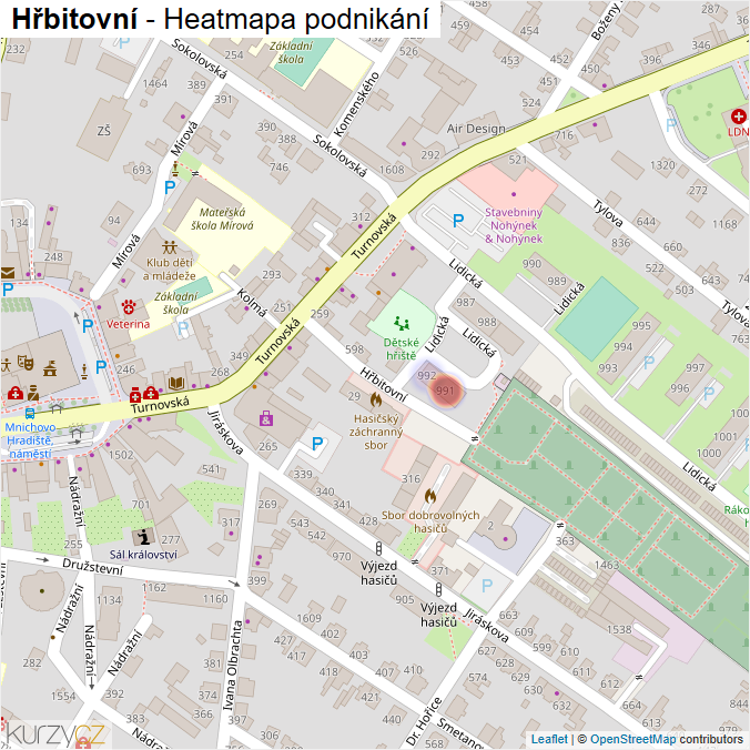 Mapa Hřbitovní - Firmy v ulici.