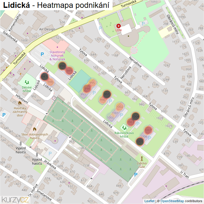 Mapa Lidická - Firmy v ulici.