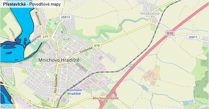 Přestavlcká - záplavové mapy stoleté vody