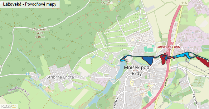 Lážovská - záplavové mapy stoleté vody