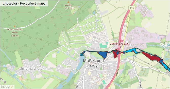 Lhotecká - záplavové mapy stoleté vody