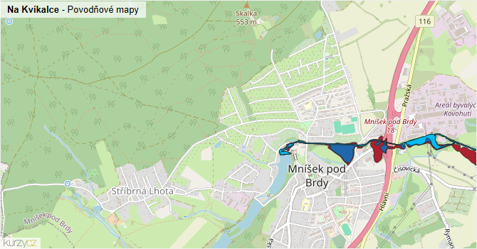 Na Kvíkalce - záplavové mapy stoleté vody