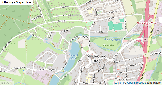 Obsiny - mapa ulice