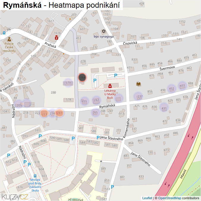 Mapa Rymáňská - Firmy v ulici.