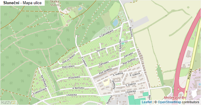 Sluneční - mapa ulice